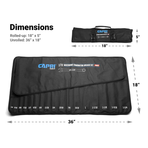 Capri Tools SAE set organized with the 17-pocket layout for efficient on-site work.