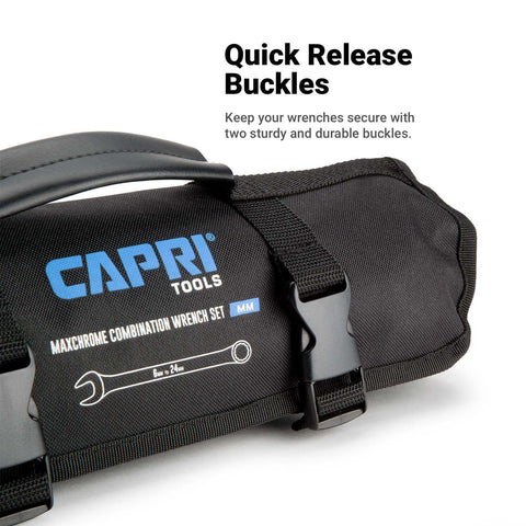 Capri Tools wrench roll-up pouch built with rugged canvas for durability
