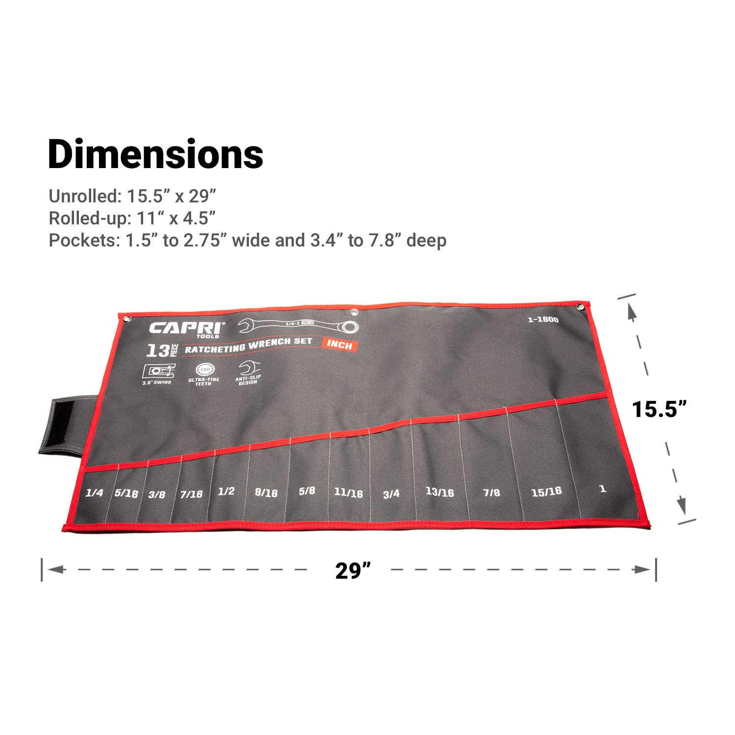 Capri Tools SAE layout helps identify wrenches quickly.