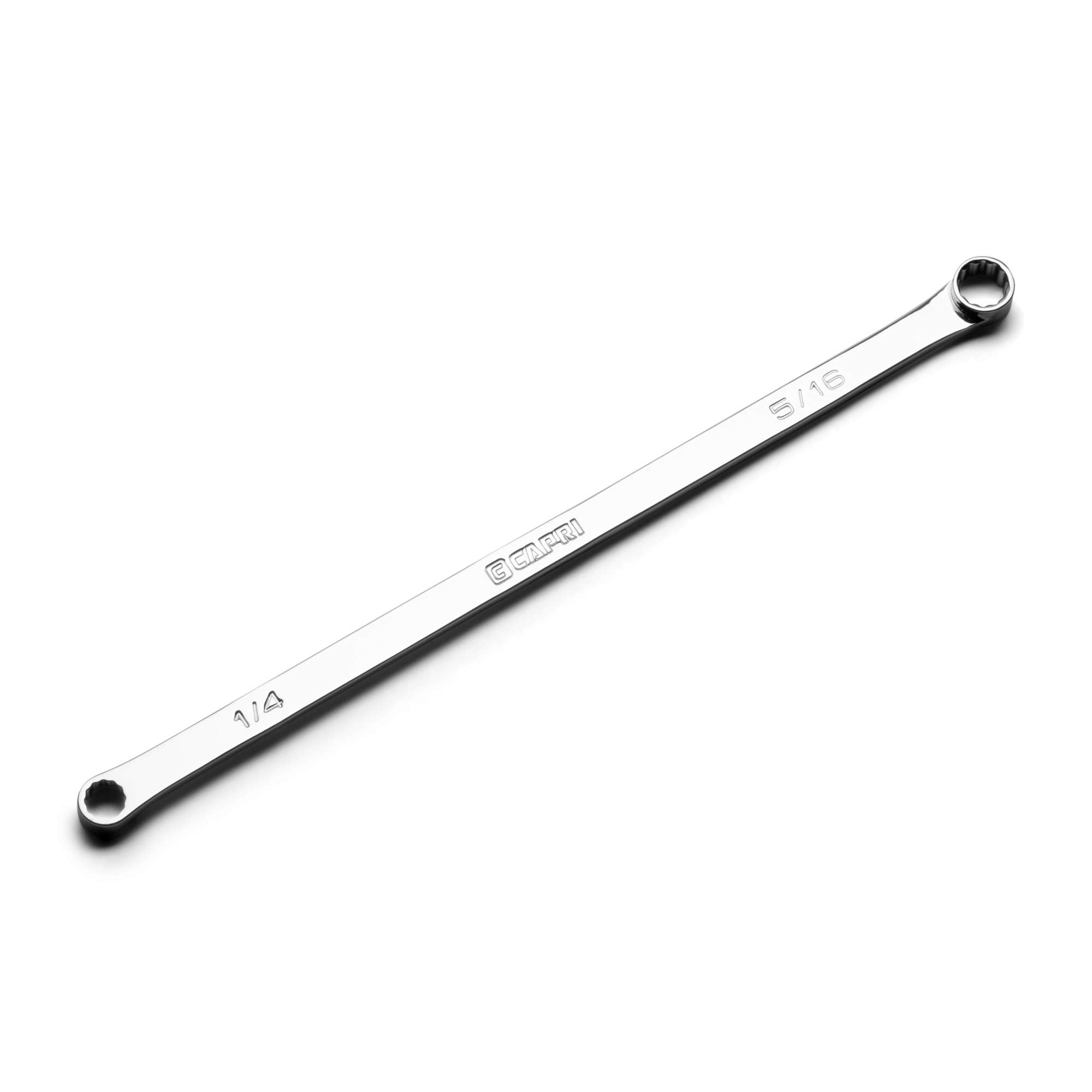 Capri Tools zero-degree offset box-end wrench 1/4 x 5/16 in highlights compact fit for recessed bolts.