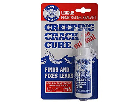 Captain Tolley's Creeping Crack Cure drying-clear finish seals hairline cracks after application.