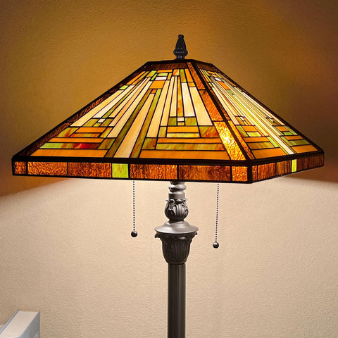 Capulina Tiffany Lamp shade detail shows vibrant stained-glass colors when lit