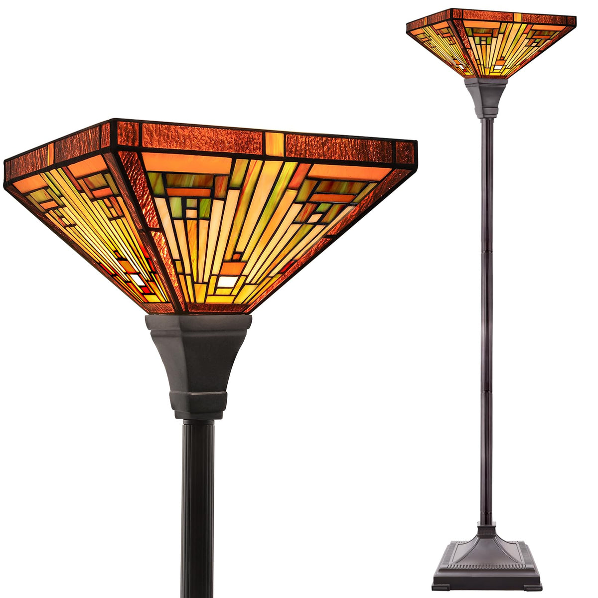 Capulina Tiffany lamp with amber brown shade adds vibrant living room ambiance