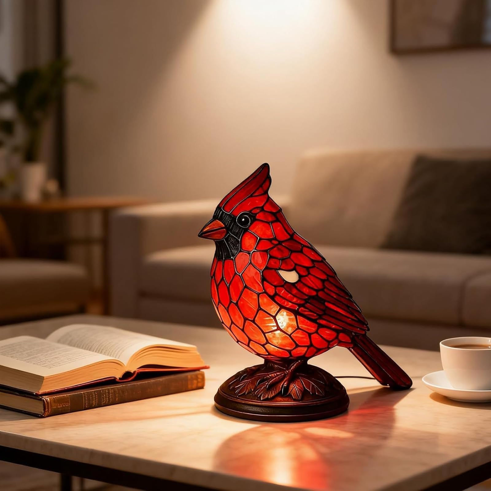 Cardinal Lamp living room decor piece adds color and charm.