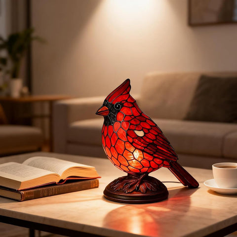 Cardinal Lamp living room decor piece adds color and charm.