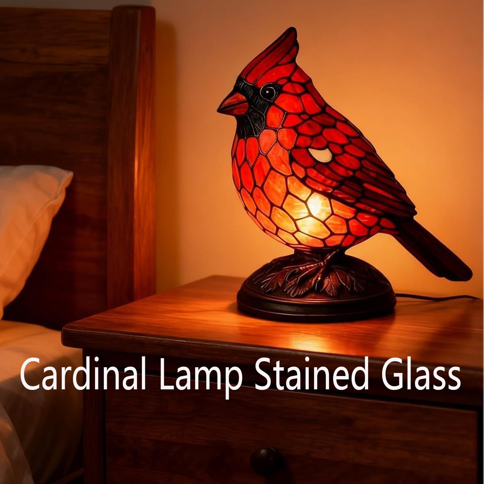 Cardinal Lamp resin red bird texture highlights handcrafted detail, ideal as a unique home accent.