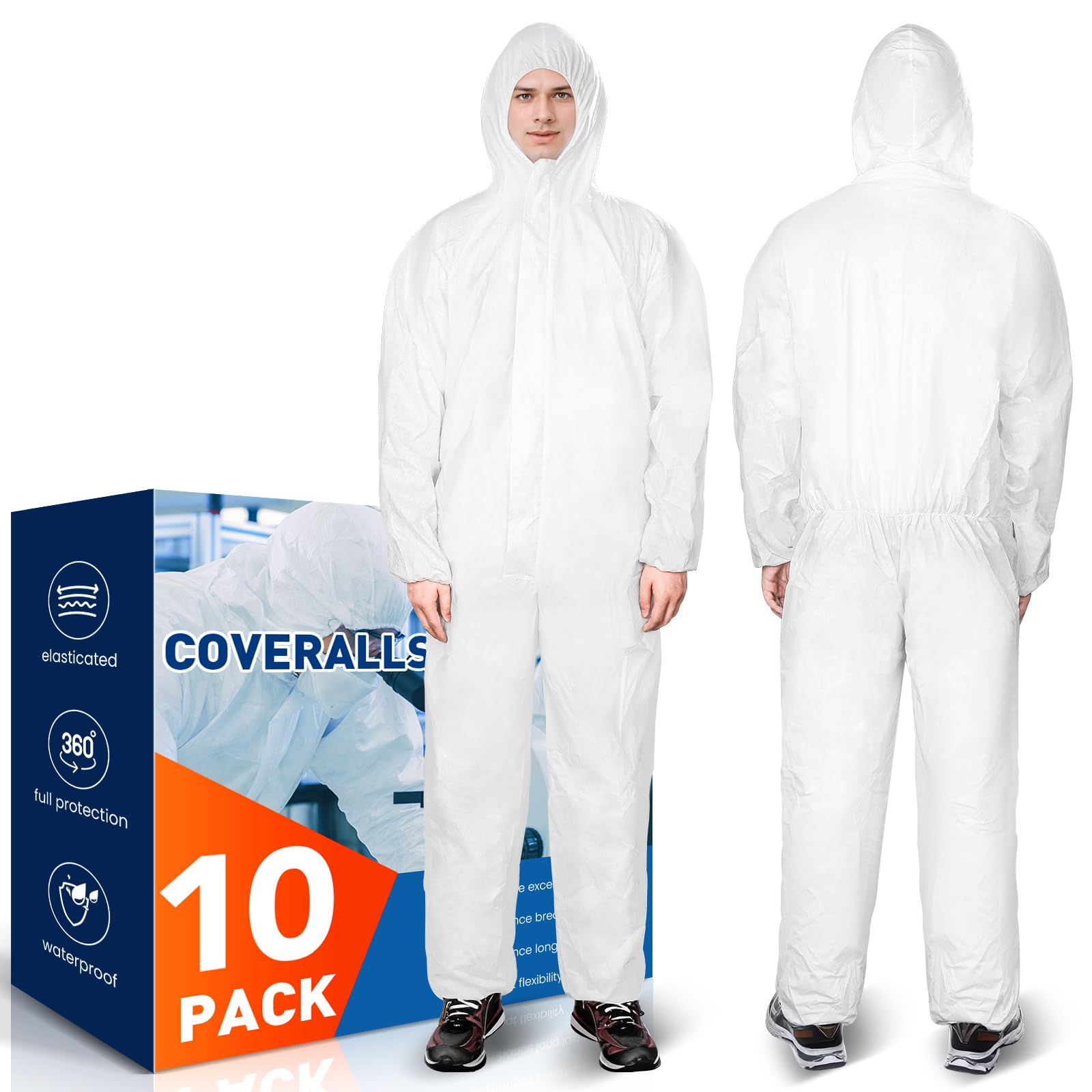 CAREGY hazmat suit hooded front view showing breathable full-body protection for tasks