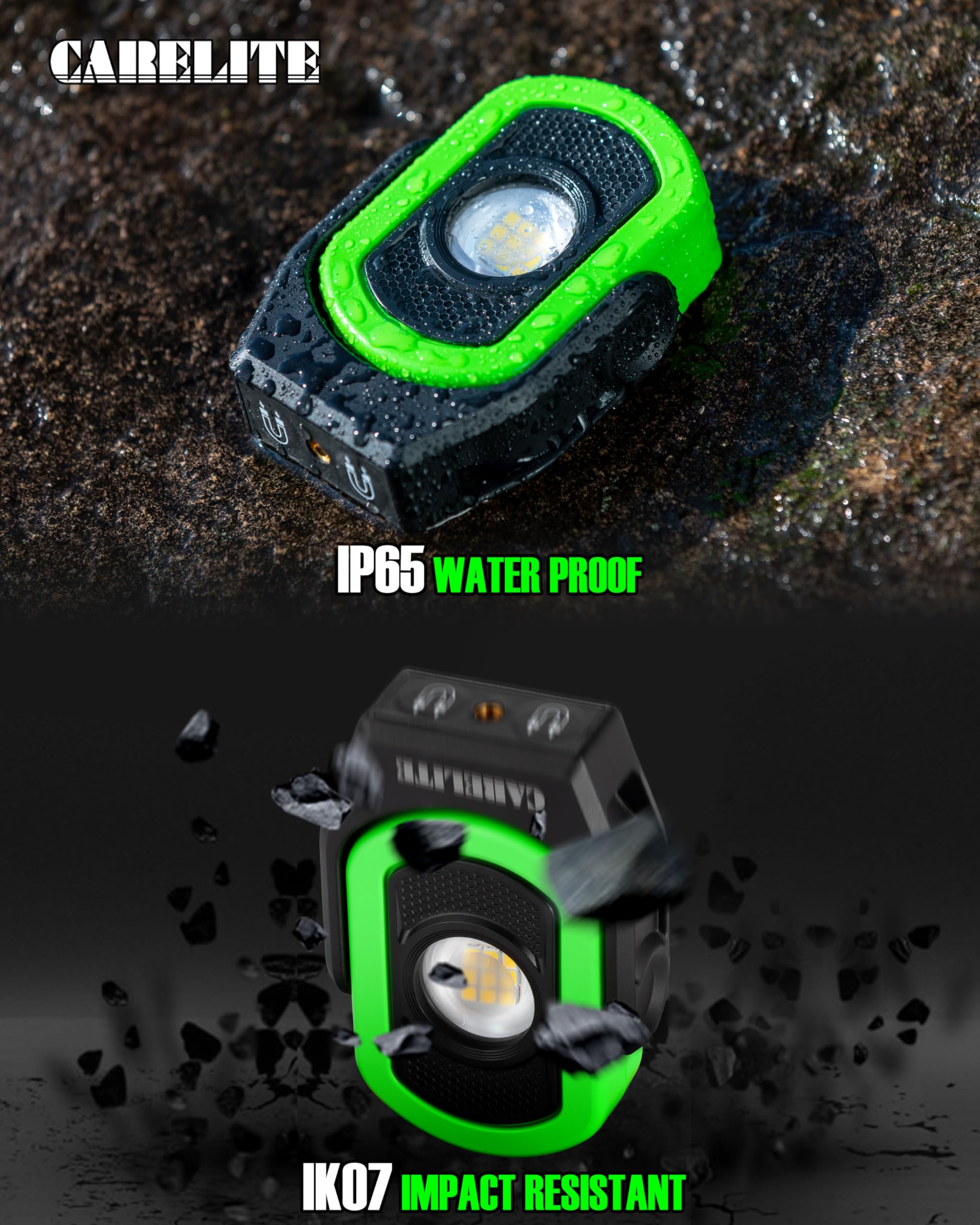 Carelite IP65 rugged design resists dust and water for harsh jobsite conditions