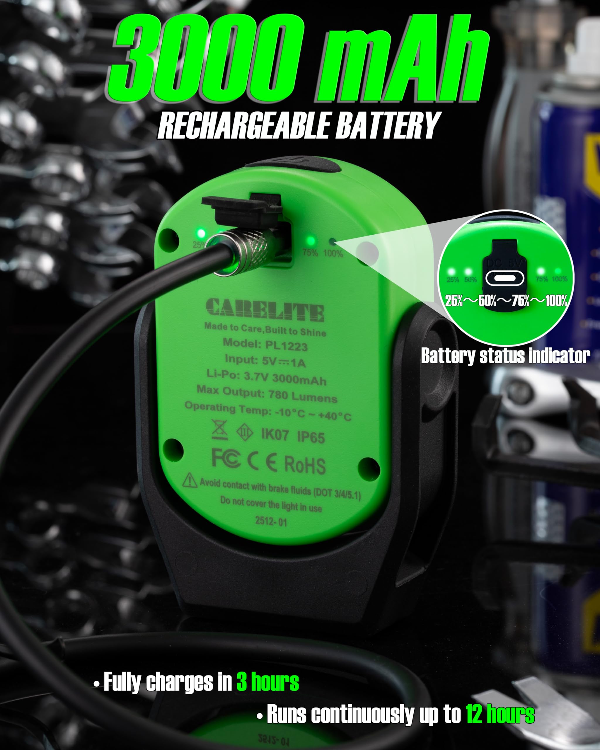 Carelite rechargeable 3000mAh battery for quick USB-C charging and long run-time