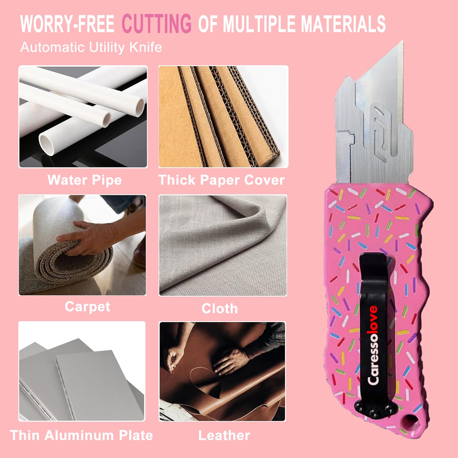 Caressolove aluminum handle with textured grip provides secure control during cuts.