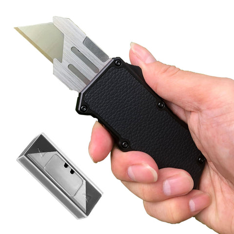 Caressolove automatic knife with black body for safe, one-handed cutting.