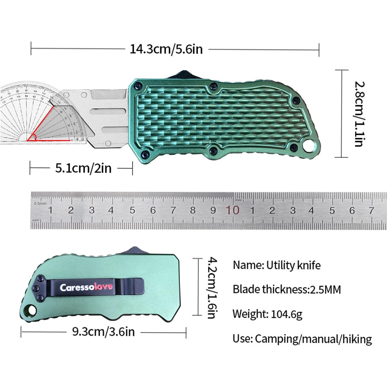 Caressolove box cutter cutting through cardboard packaging materials.