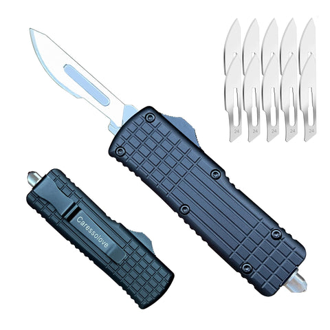 Caressolove automatic scalpel knife front view for easy daily carry and quick access.