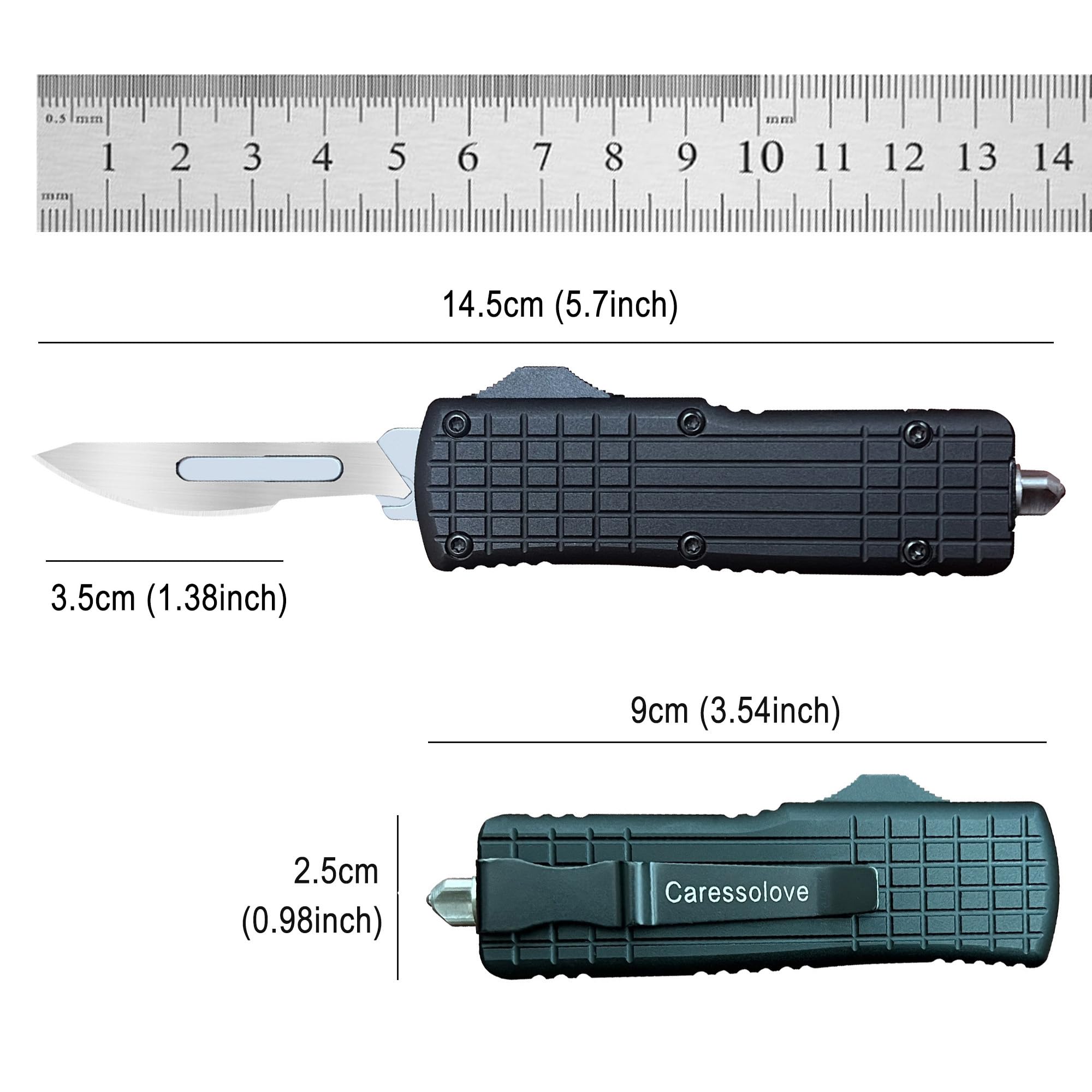 Caressolove compact edc tool in use for package opening.