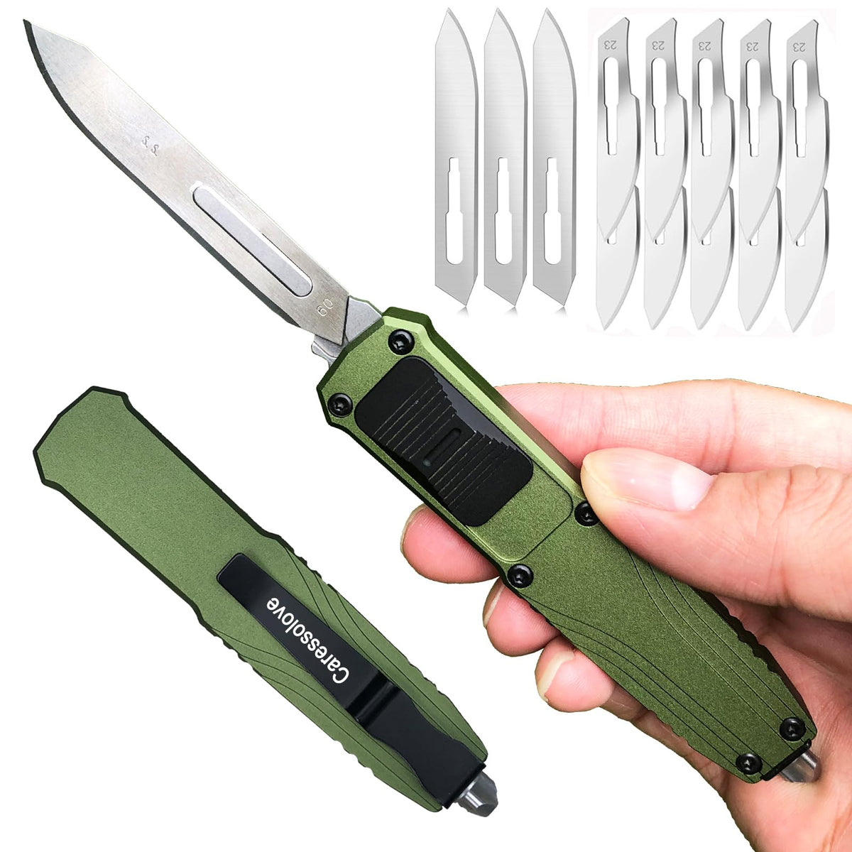 Caressolove EDC retractable scalpel knife with precise cutting action.