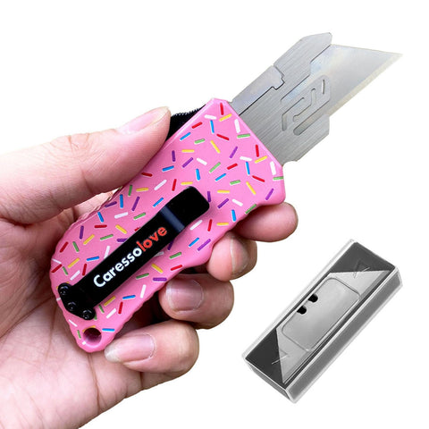 Caressolove pink automatic knife with ergonomic pink handle for precise, comfortable cutting.