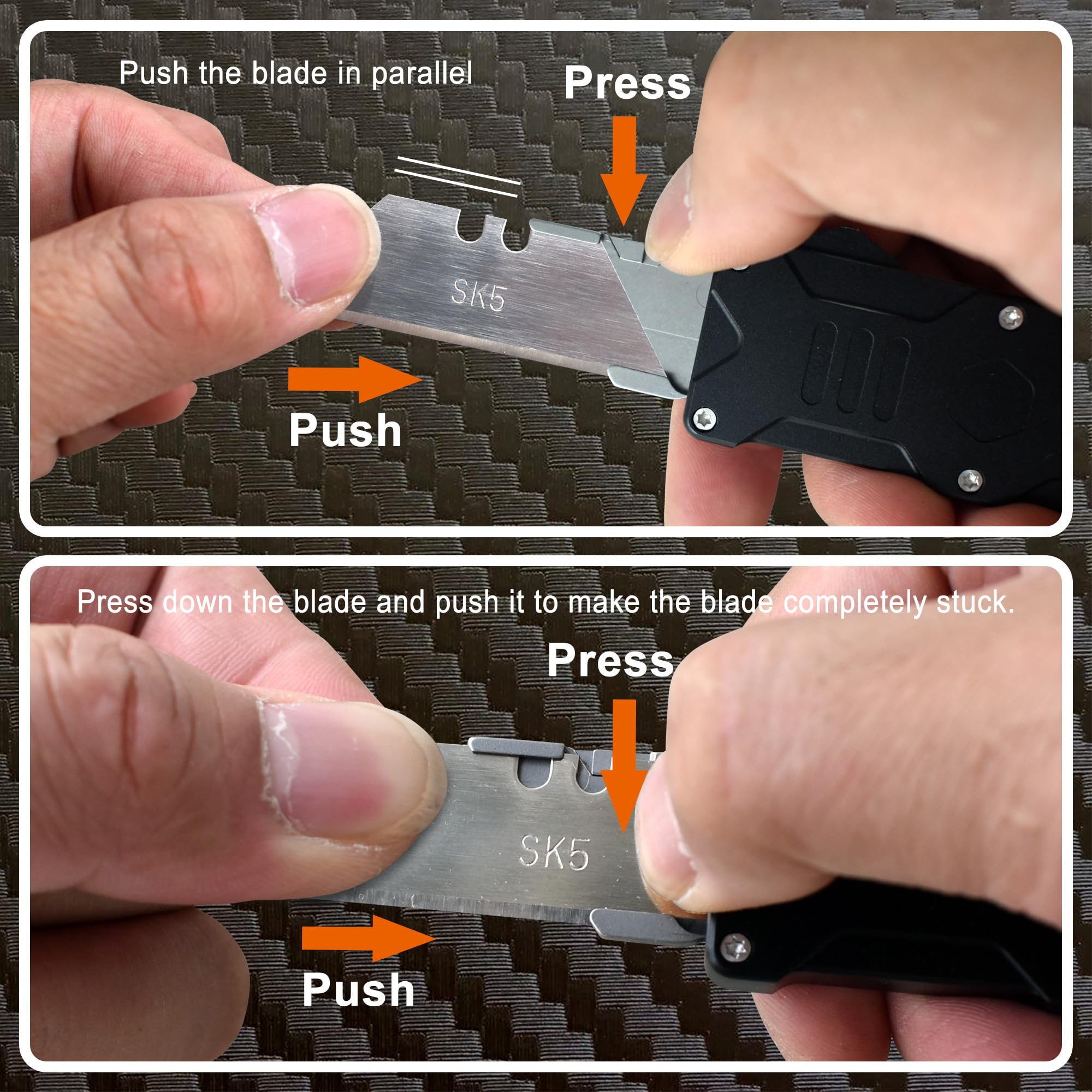 Caressolove Switch Blades Knife showing push-button action enabling quick blade extension