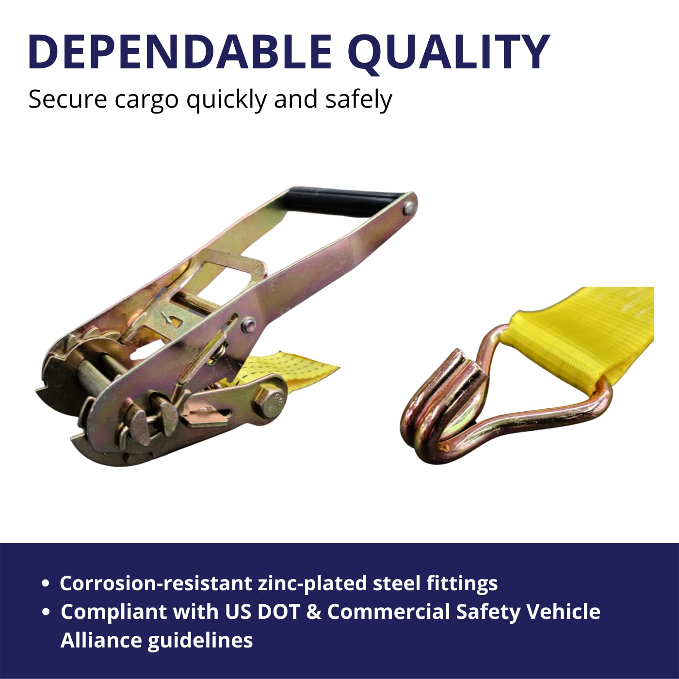 Cargo Control J-hook and zinc-plated hardware resisting corrosion during use.