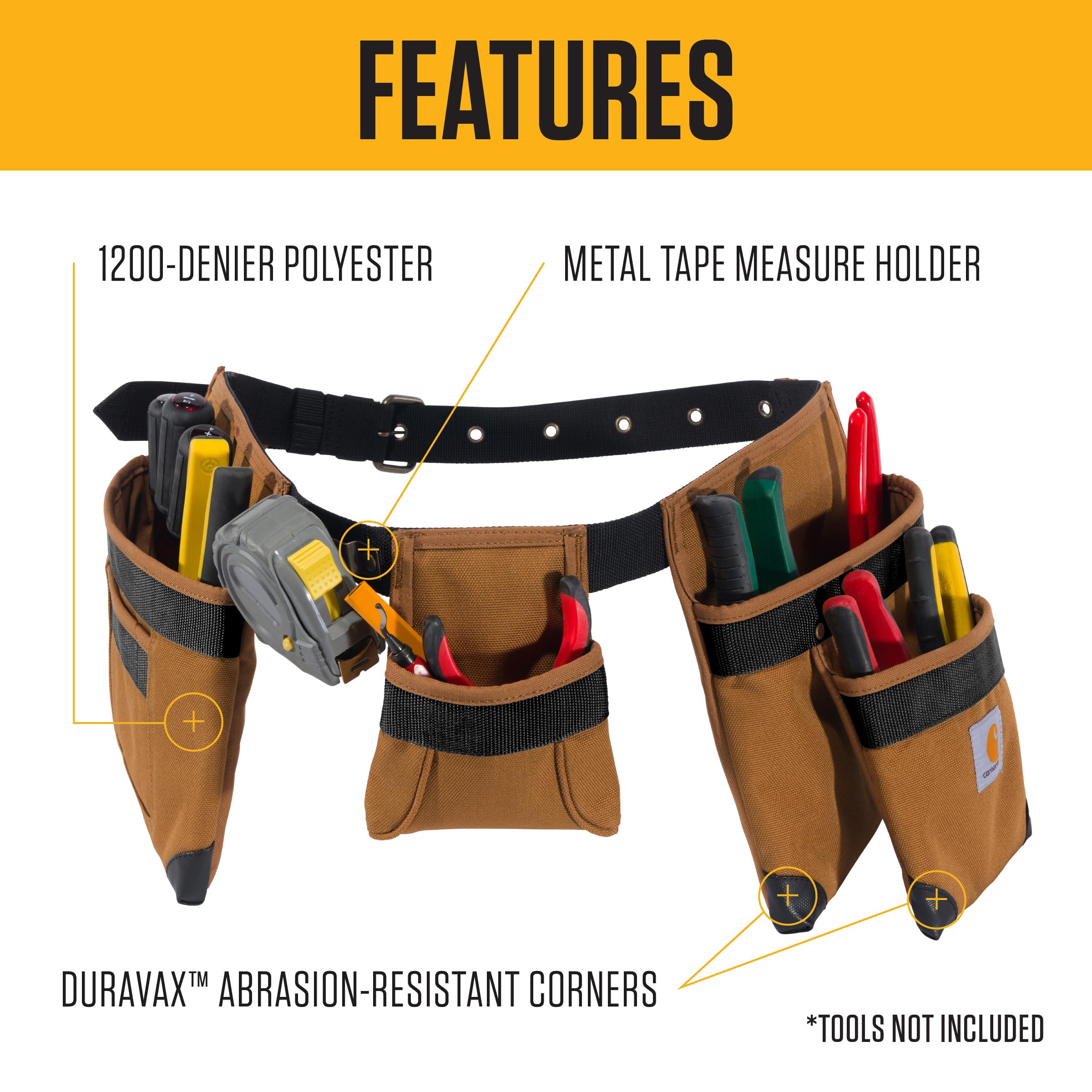 Carhartt padded tool belt side view showing adjustable waist strap for comfortable fit.