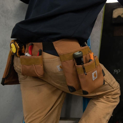 Carhartt padded tool belt overall view with Rain Defender finish.