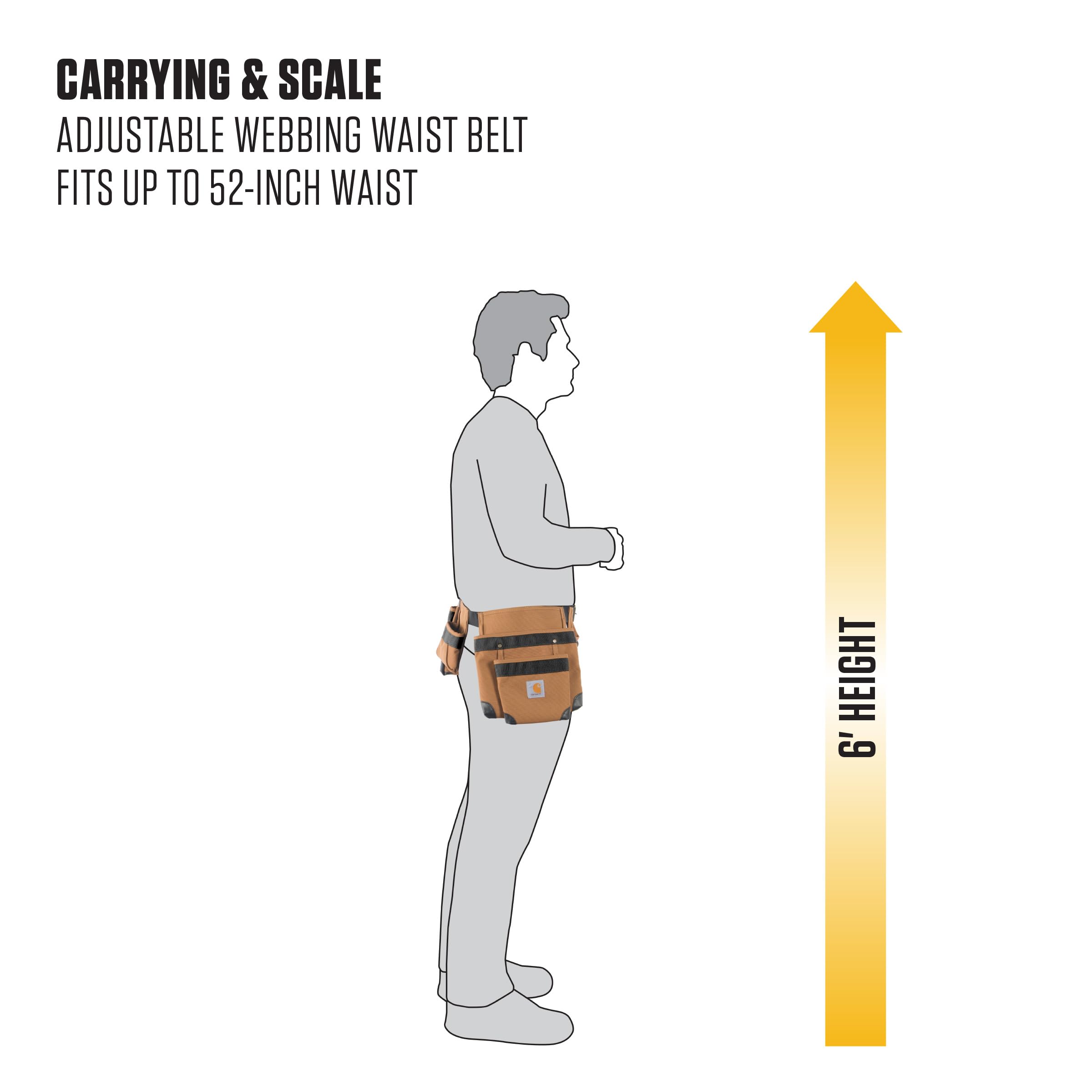 Carhartt padded tool belt corner detail showing Duravax abrasion-resistant protection.