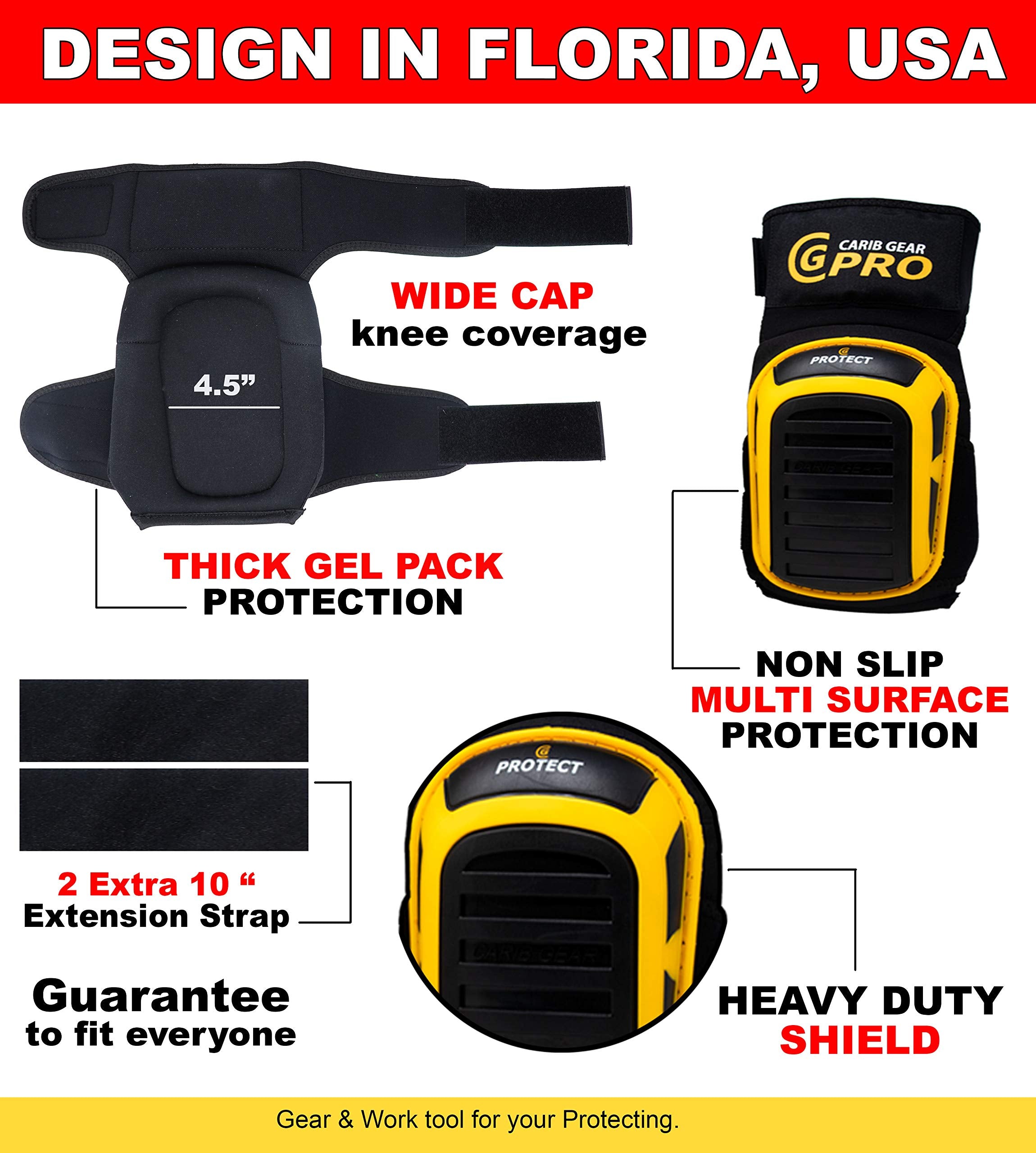 CARIB GEAR PRO double gel core cushions knees during tough tasks