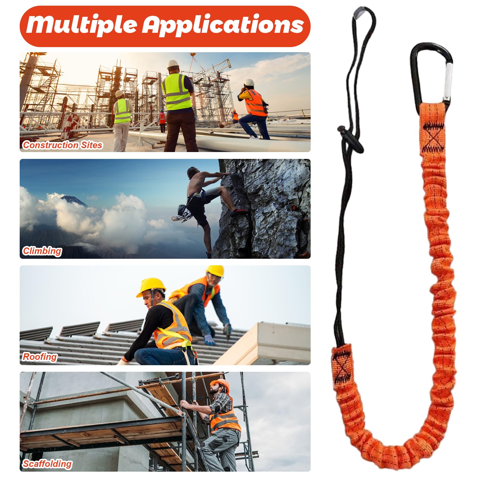 Carivia tool lanyard attached to a belt during rooftop work.