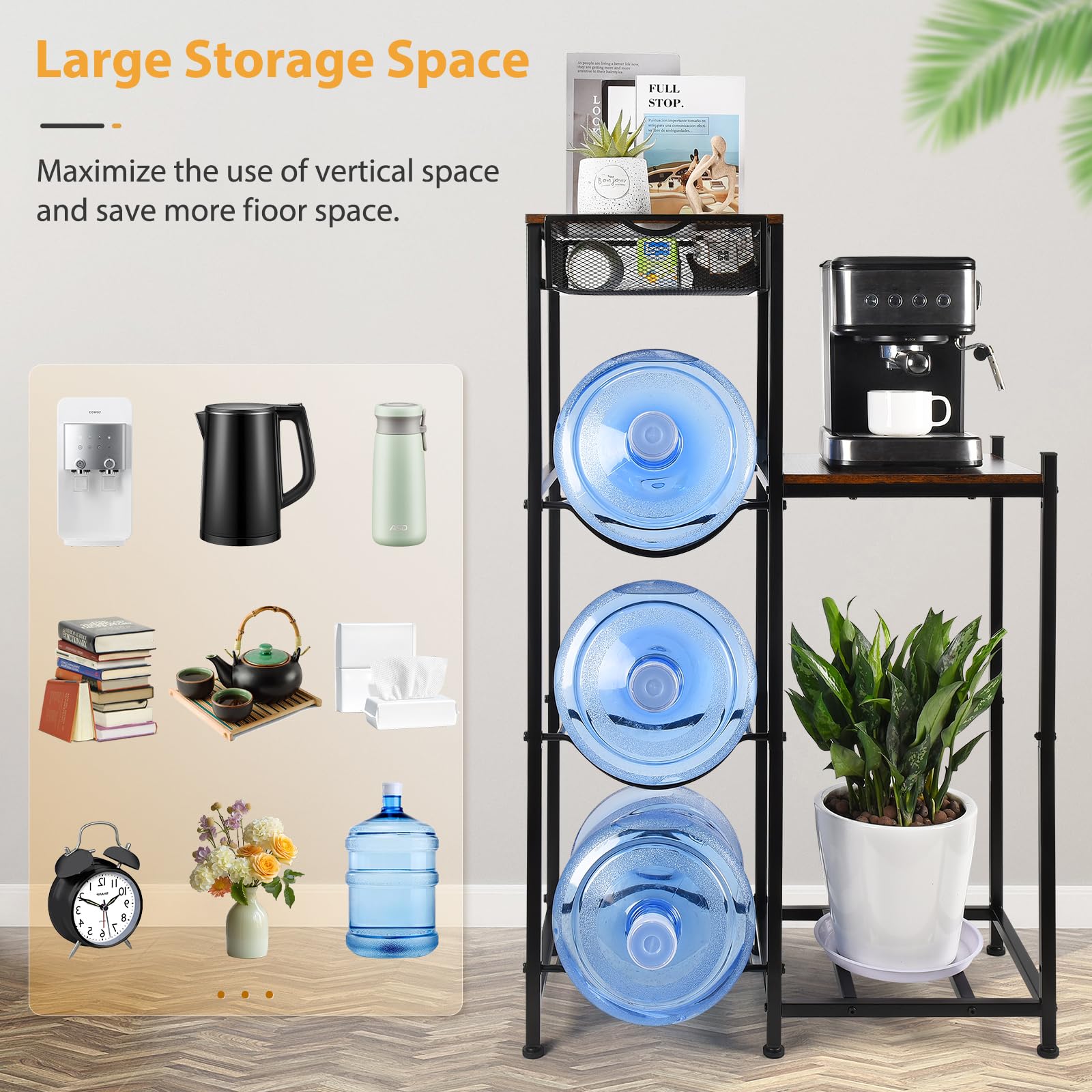 CAROD jug holder with wood shelves keeping bottles organized and accessible