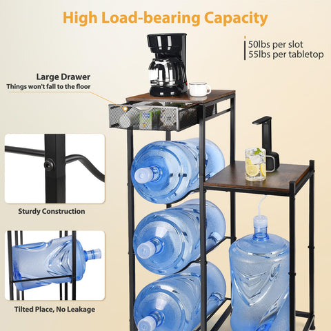CAROD water jug rack shows sturdy wood and steel construction