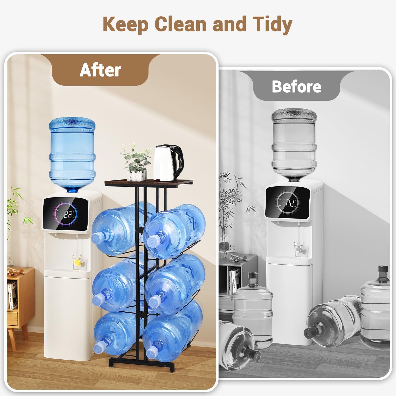 CAROD keeps water storage organized in kitchen, living room or office