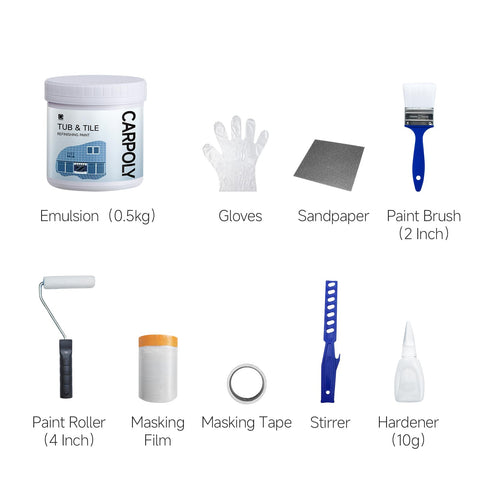 CARPOLY 17oz white tile paint close-up showing a smooth, durable finish.