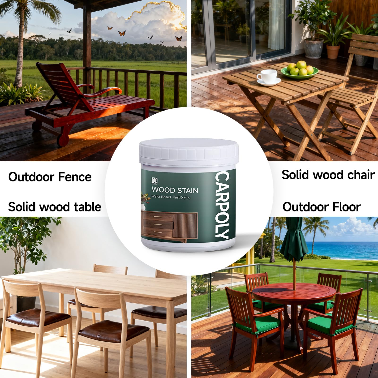 CARPOLY teak stain provides waterproof sealing for outdoor furniture.
