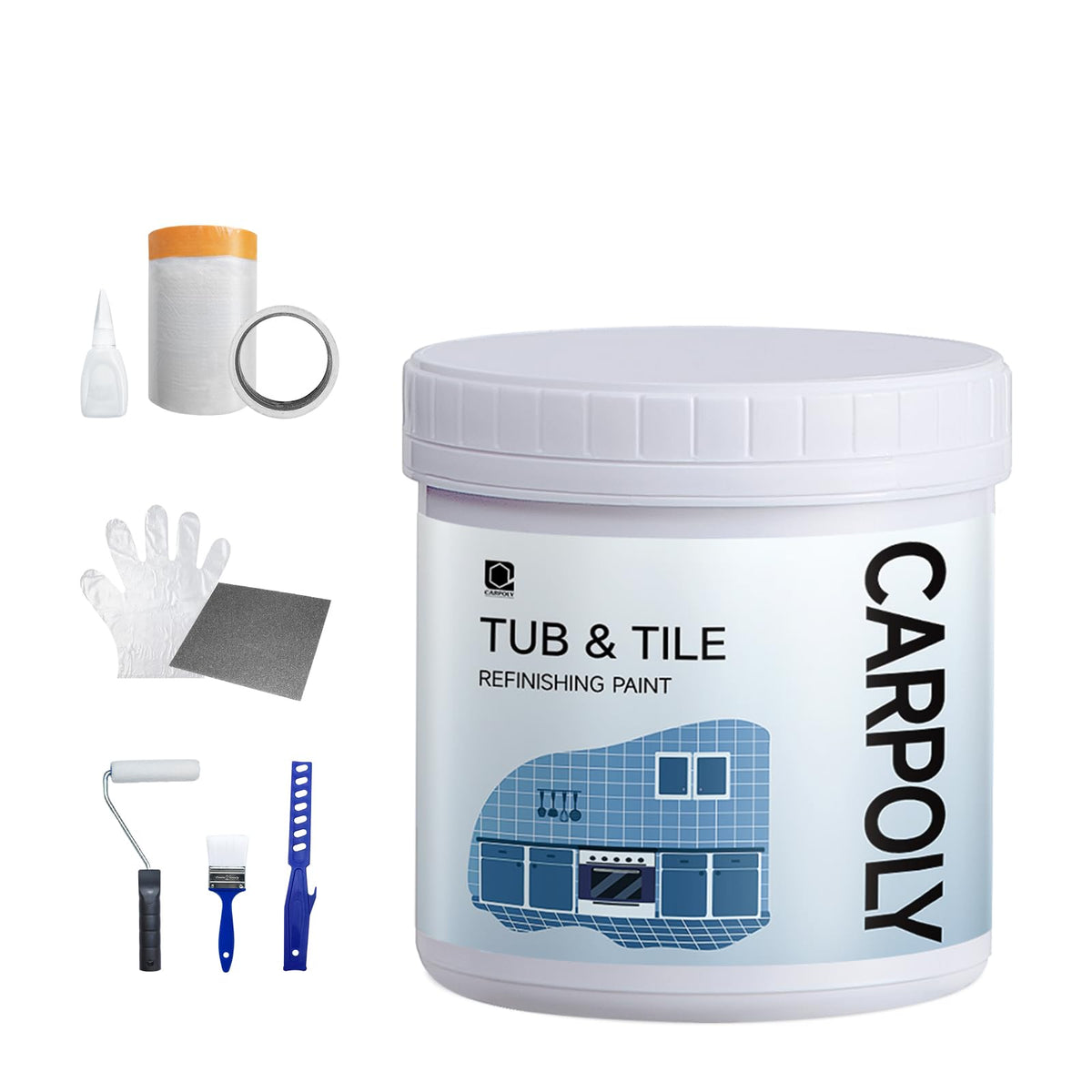 CARPOLY tub and tile refinishing kit for an easy DIY bathroom upgrade.