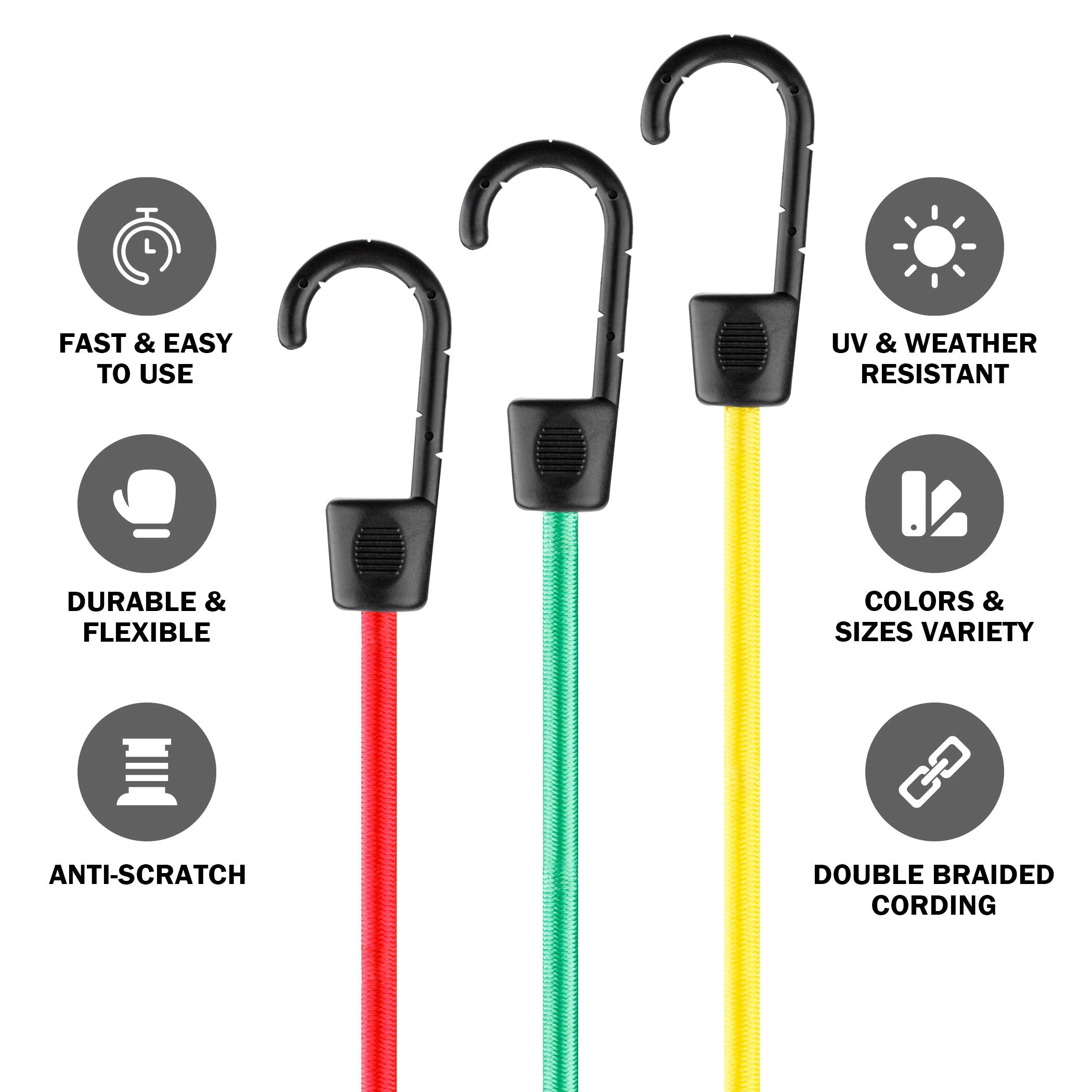 Cartman 32-inch green bungee cord with hooks for tension control
