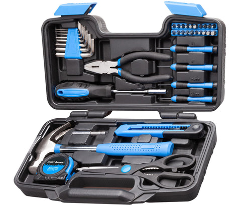 Cartman 39-piece tool set in blue case for everyday home repairs