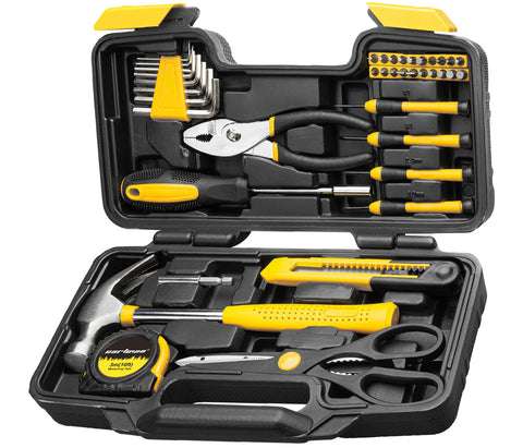 Cartman 39-piece tool set case yellow for organized home repairs.