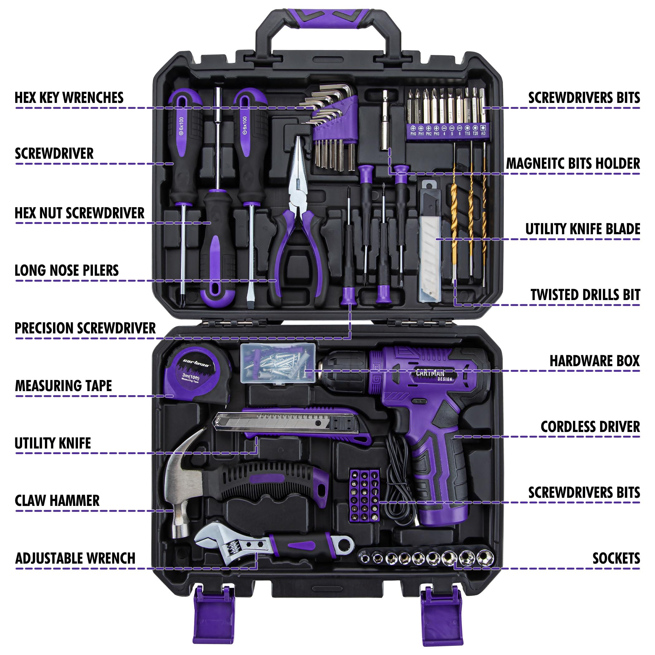 CARTMAN 8V purple cordless drill shown for quick DIY tasks.