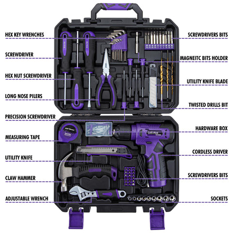 CARTMAN 8V purple cordless drill shown for quick DIY tasks.
