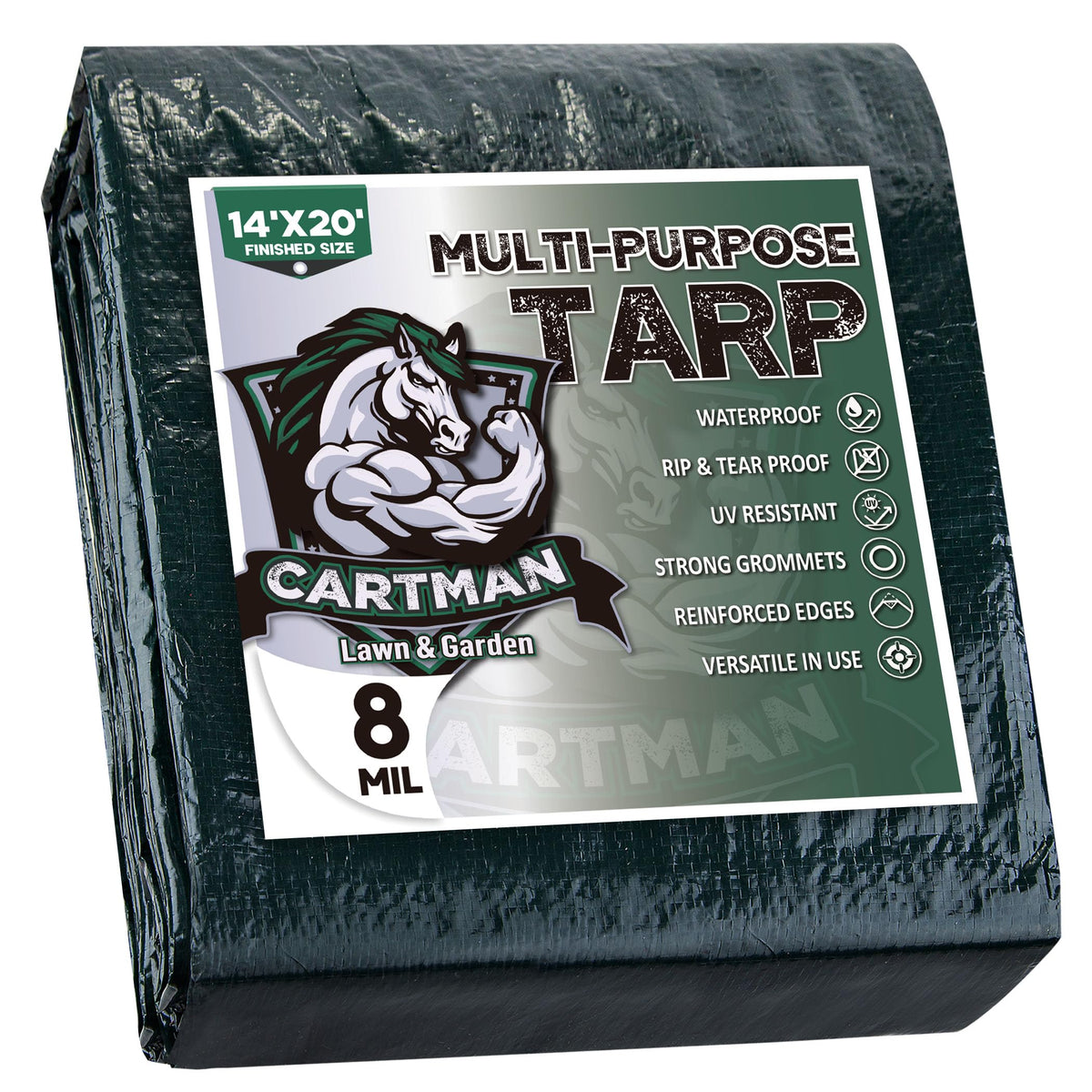 CARTMAN finished-size tarp shows exact 14x20 coverage for outdoor setups