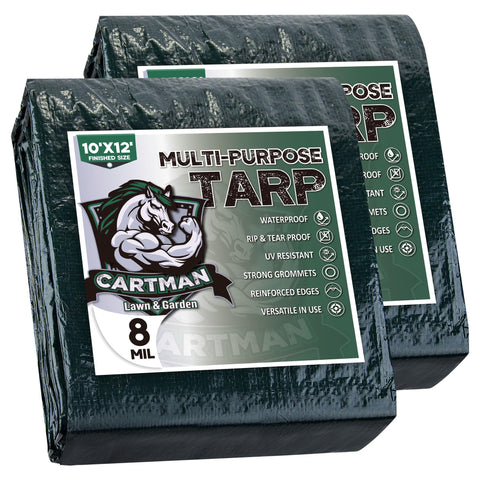 Cartman green tarp finished 10x12 feet protects gear from rain