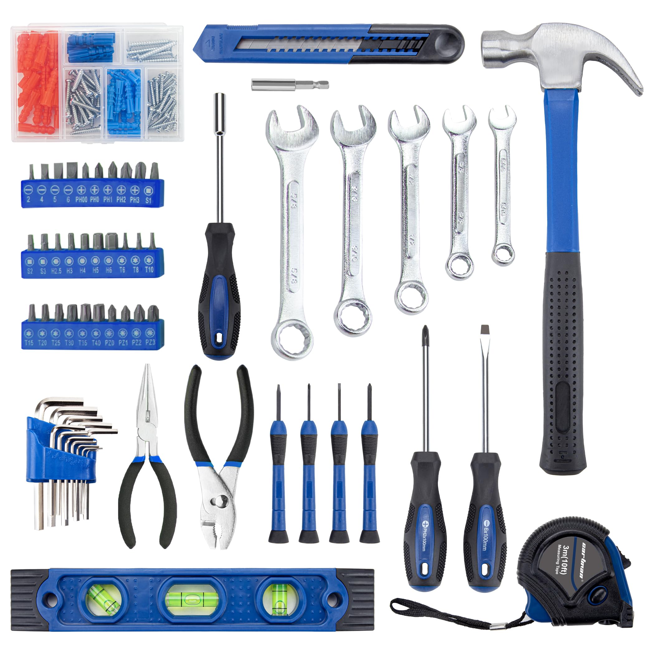 CARTMAN hammer, screwdrivers, and pliers organized for use.