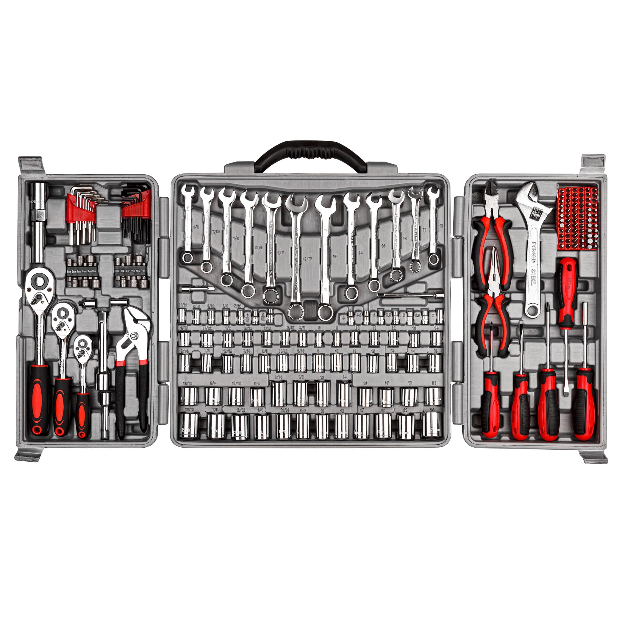 CARTMAN one-quarter drive sockets highlight a versatile kit for quick home repairs.