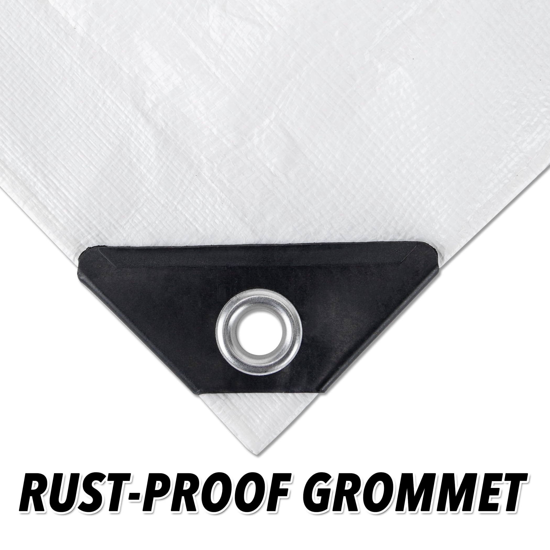 Cartman tarp features metal grommets every 15–19 inches for secure anchoring