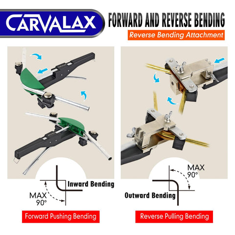 CARVALAX color-coded bender heads arranged by size for easy workflow.