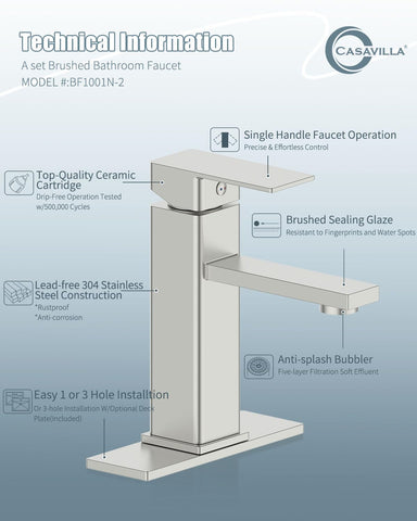 Casavilla bathroom faucet 3-hole installation option image shows versatile deck plate compatibility