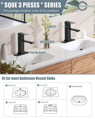 Casavilla pop-up drain integrated with faucet for overflow control.