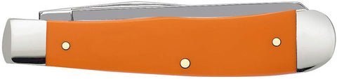 Case XX WR orange synthetic trapper handle showcases Bermuda green bone texture and grip.