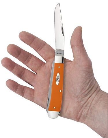 Case XX WR orange synthetic trapper packaging box with warranty and specs.