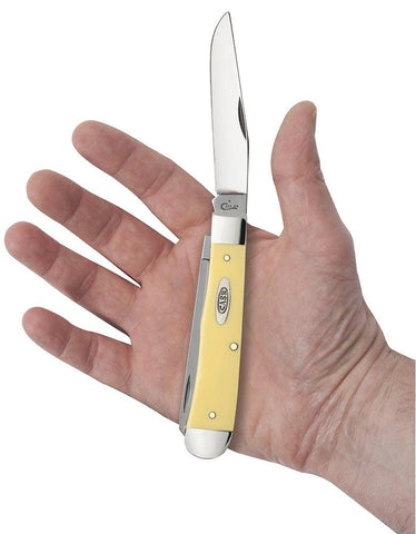 Case XX WR yellow synthetic trapper shown in a pocket for everyday carry