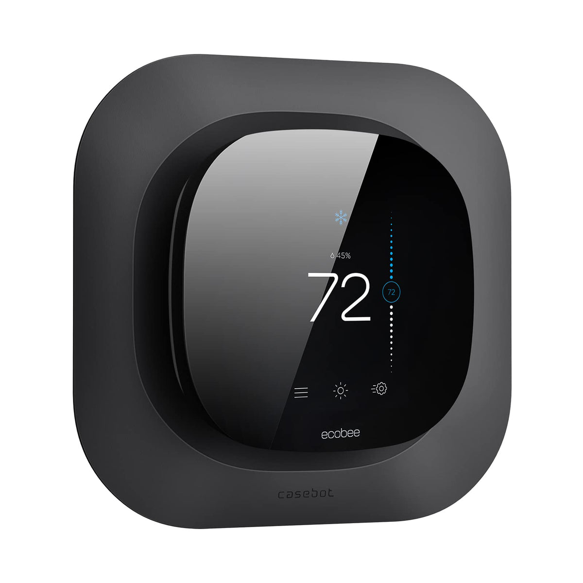 CaseBot Ecobee wall plate front view in matte black boosts modern room aesthetics.